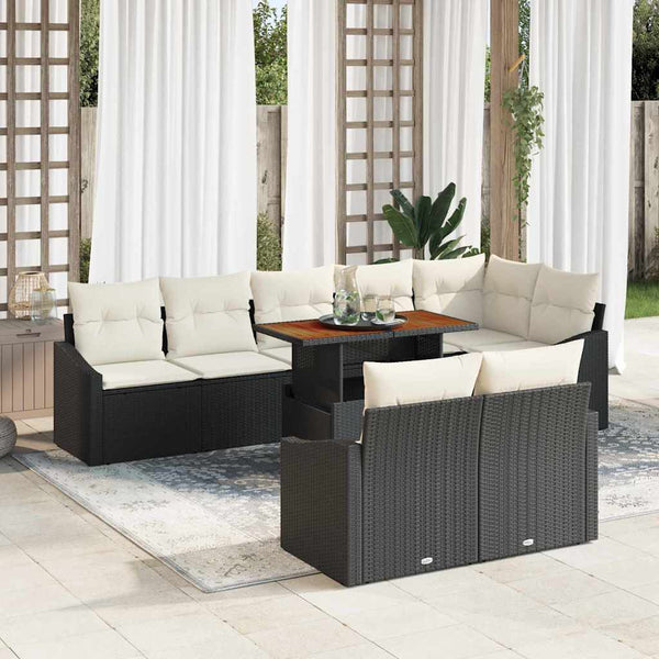 Garten Sofa Set 9-teilig Schwarz Creme