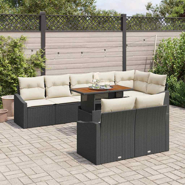Garten Sofa Set 9-teilig Schwarz Creme