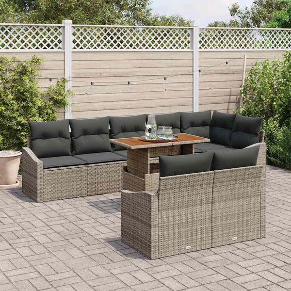 Garten-Sofa-Set Grau Braun 9-teilig mit Kissen