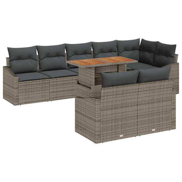 Garten-Sofa-Set Grau Braun 9-teilig mit Kissen