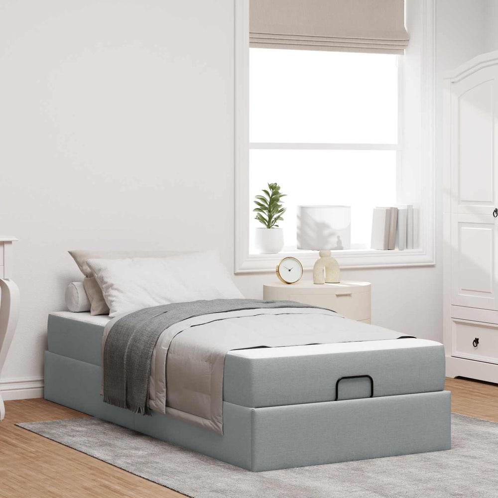 vidaXL Cadre de lit avec matelas 2 pcs Gris clair Tissu