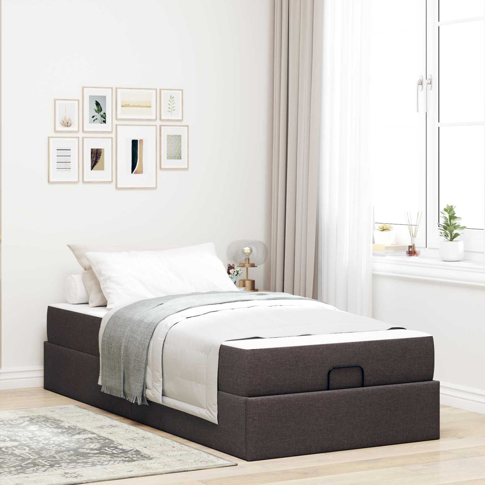 vidaXL Cadre de lit avec matelas 2 pcs Tissu marron clair