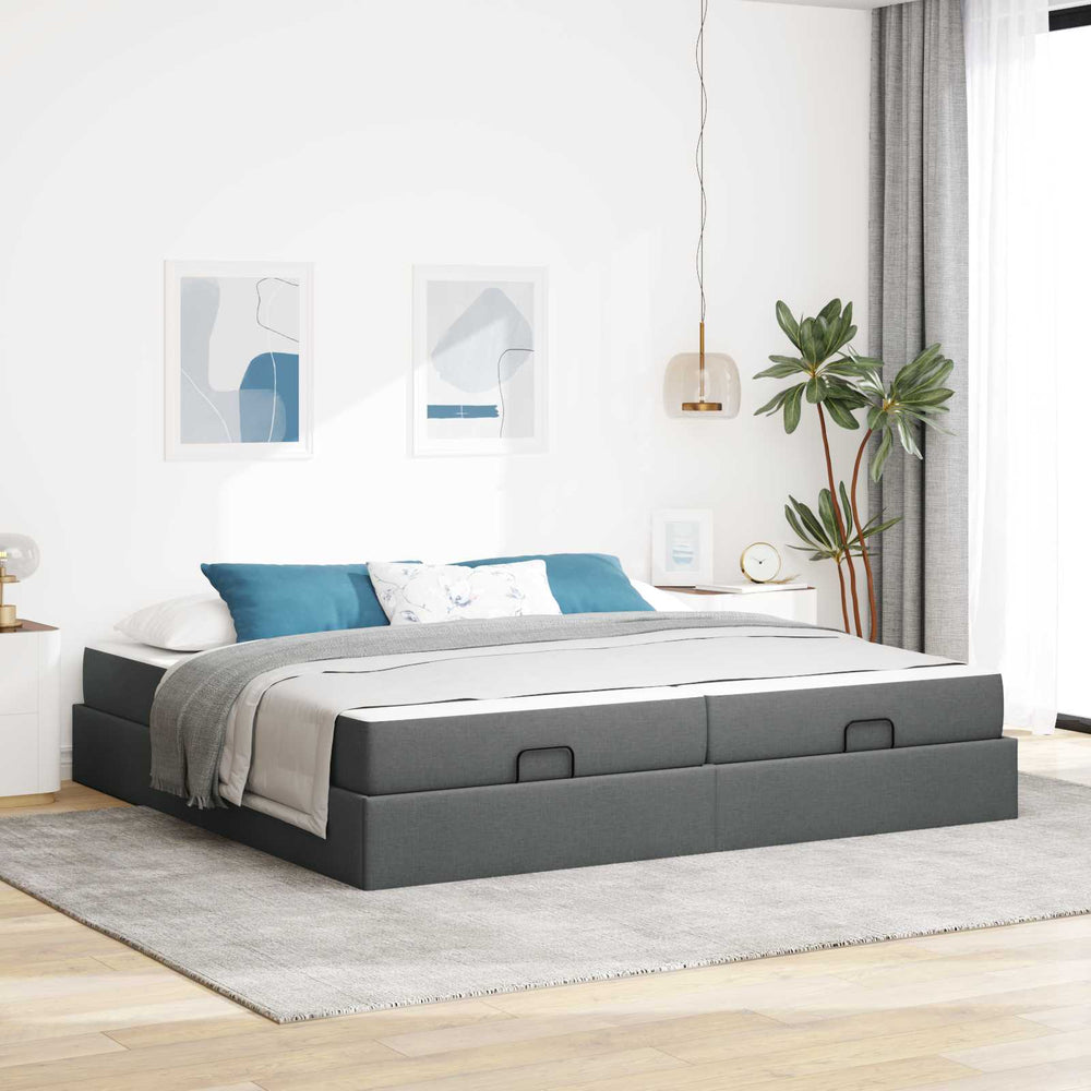 vidaXL Cadre de lit avec matelas 2 pcs gris foncé Tissu