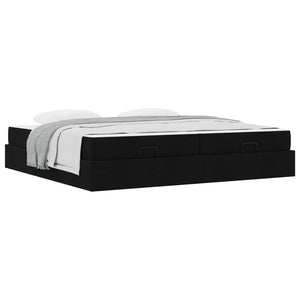 Bettgestell mit Matratze Schwarz Stoff 2tlg