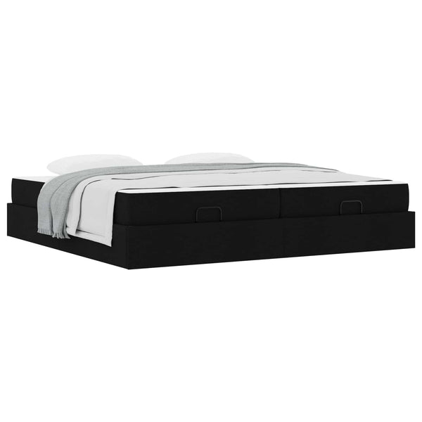Bettgestell mit Matratze Schwarz Stoff 2tlg