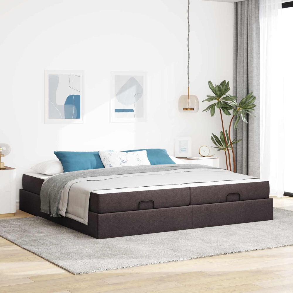 vidaXL Cadre de lit avec matelas 2 pcs Marron clair Tissu