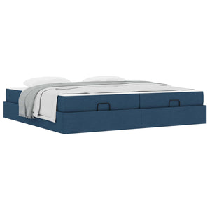 Bettgestell mit Matratze Blau Stoff 2-tlg
