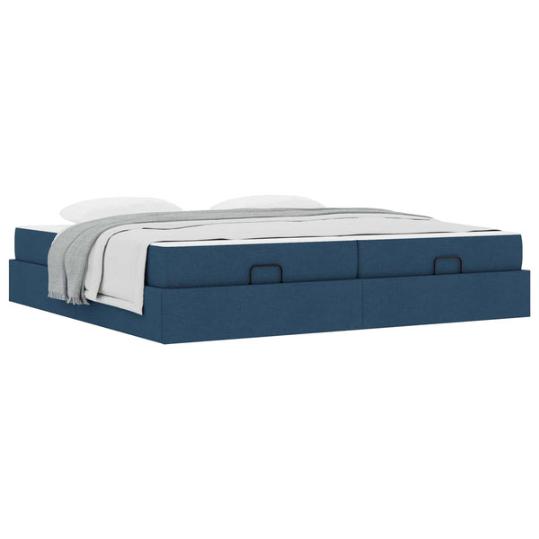 Bettgestell mit Matratze Blau Stoff 2-tlg