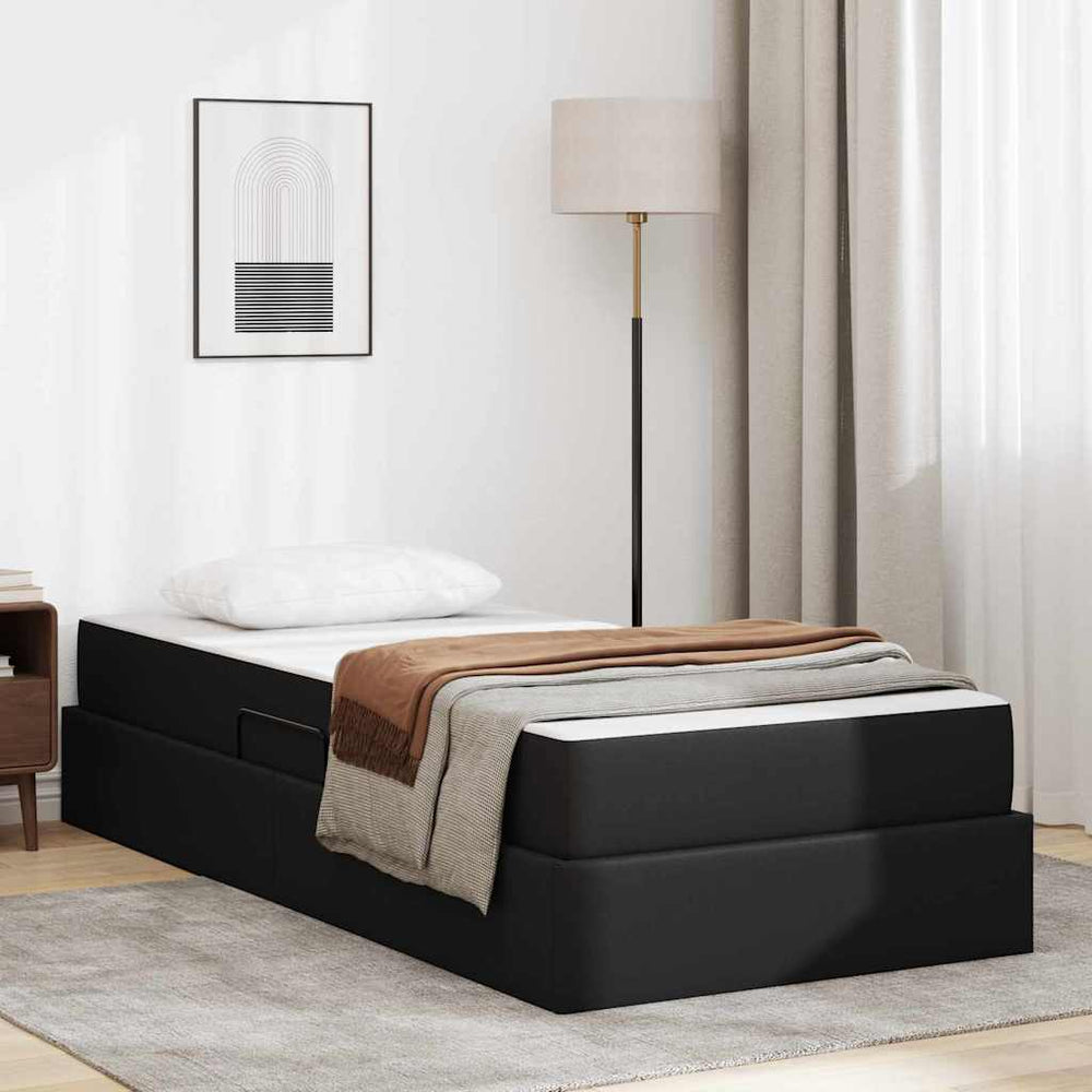 vidaXL Lit de rangement avec matelas avec matelas 2 pcs Noir Cuir