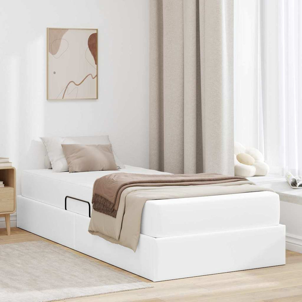 vidaXL Lit coffre avec matelas avec matelas 2 pcs Blanc Similicuir
