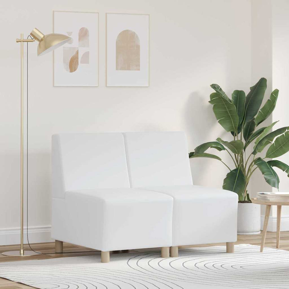 Modulares armfreies Sofa, 2-teilig, Weiß Kunstleder