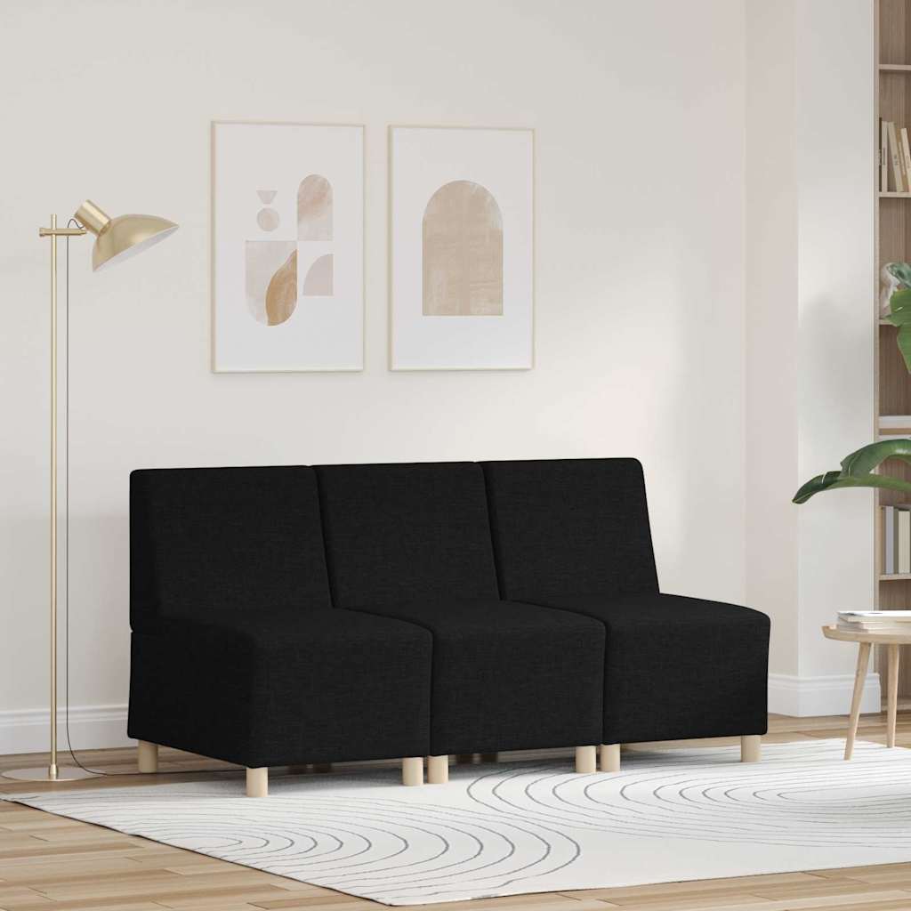 Modulares armloses Sofa, 3-teilig, Schwarz