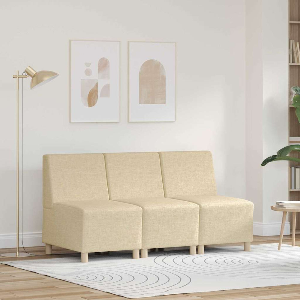 Modulares, armloses Sofa, 3-teilig, Creme