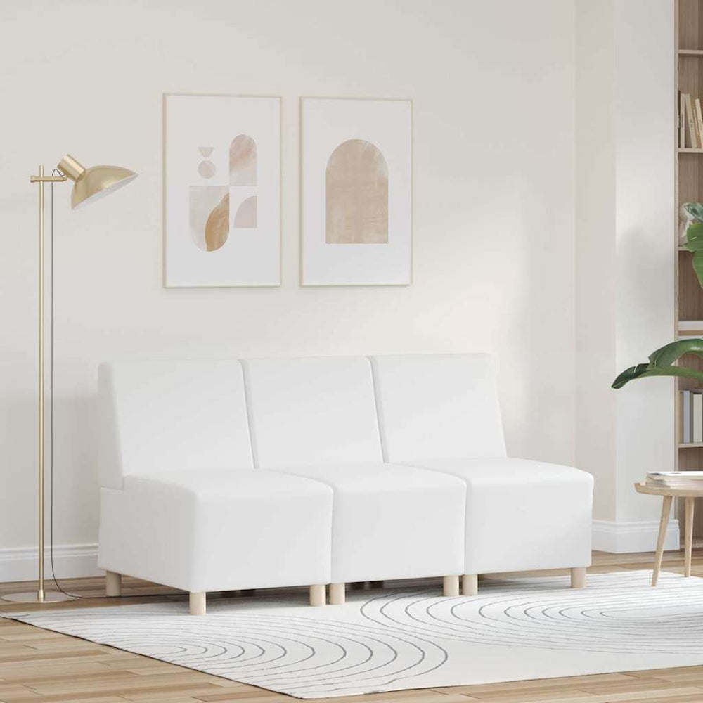 Modulares Armfreies Sofa Weiß Kunstleder 3er Set