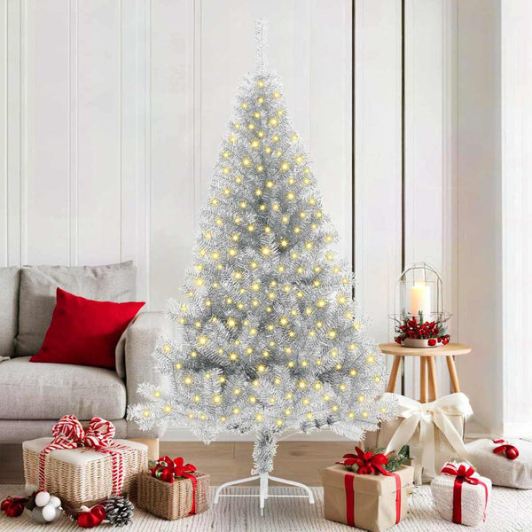 vidaXL Sapin de Noël artificiel pré-éclairé Argent 180 cm PET