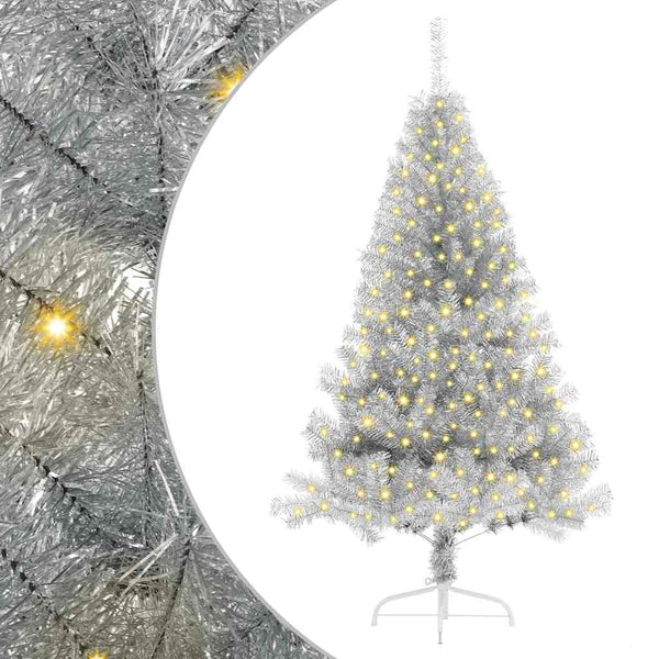 vidaXL Sapin de Noël artificiel pré-éclairé Argent 180 cm PET