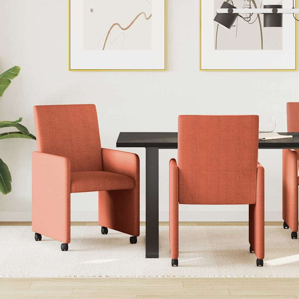Esszimmerstühle mit Rollen, Rot Orange, 2er-Set