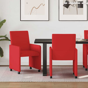 Esszimmerstühle Rot Kunstleder mit Rollen (2er-Set)