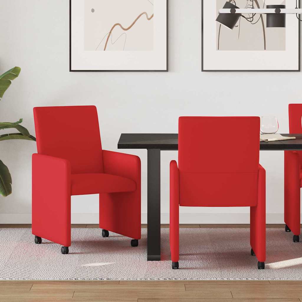 Esszimmerstühle Rot Kunstleder mit Rollen (2er-Set)