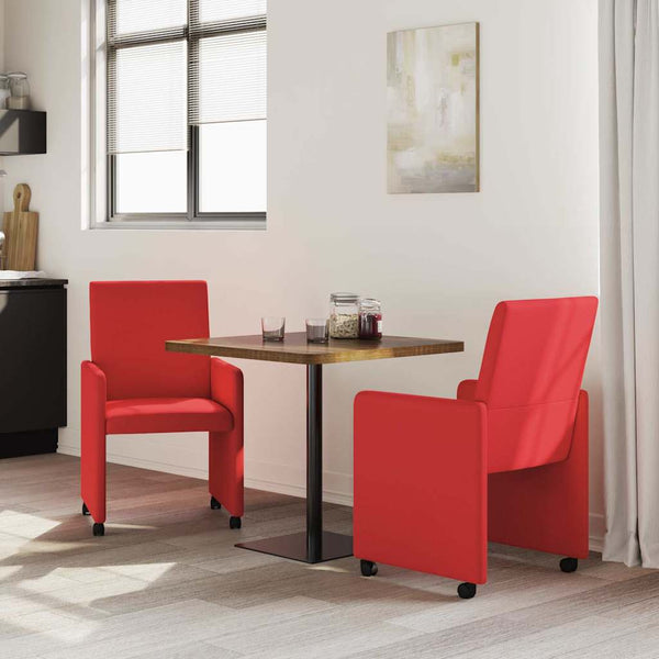 Esszimmerstühle Rot Kunstleder mit Rollen (2er-Set)