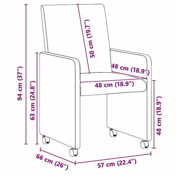 Esszimmerstühle mit Rollen, 2er-Set, Schwarz