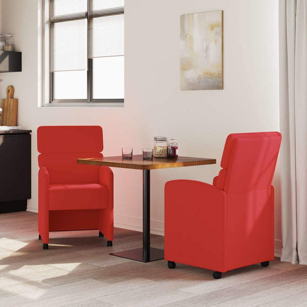 Esszimmerstühle Rot Kunstleder mit Rollen, 2er-Set