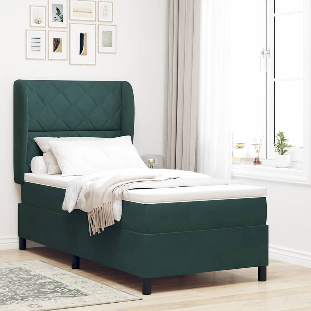 vidaXL Lit coffre avec tête de lit vert foncé 200 x 90 cm Velours