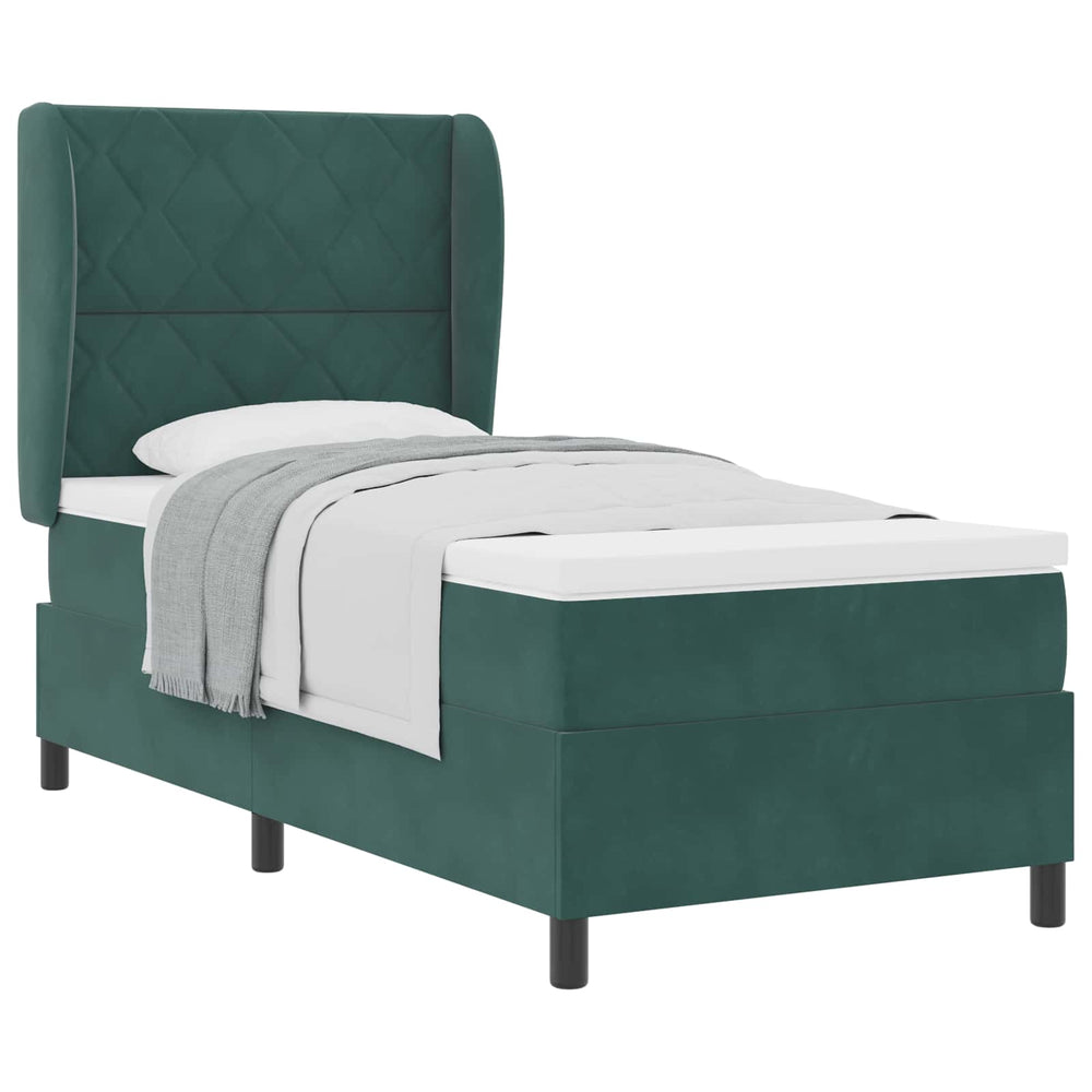 vidaXL Lit coffre avec tête de lit vert foncé 200 x 90 cm Velours