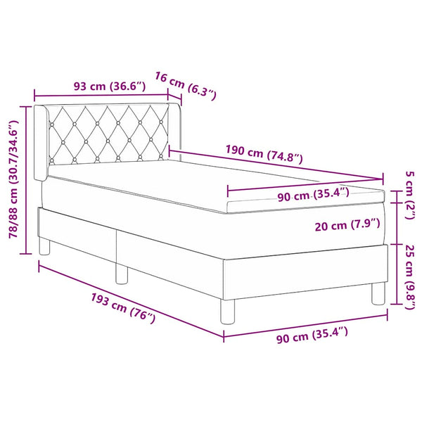 Boxspringbett Dunkelgrau Samt 190x90 cm