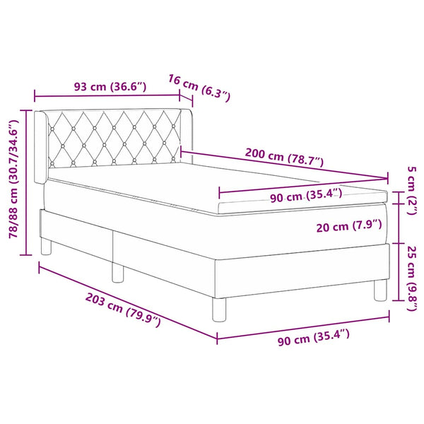 Boxspringbett Dunkelgrau 200x90 cm Samt
