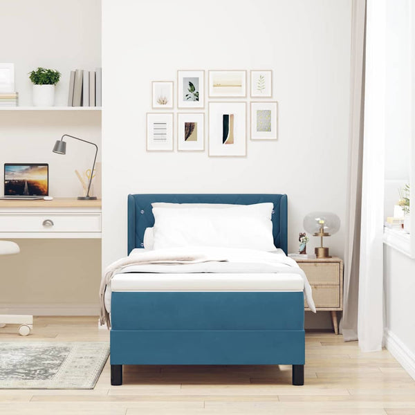 vidaXL Lit coffre avec tête de lit bleu foncé 200 x 90 cm velours