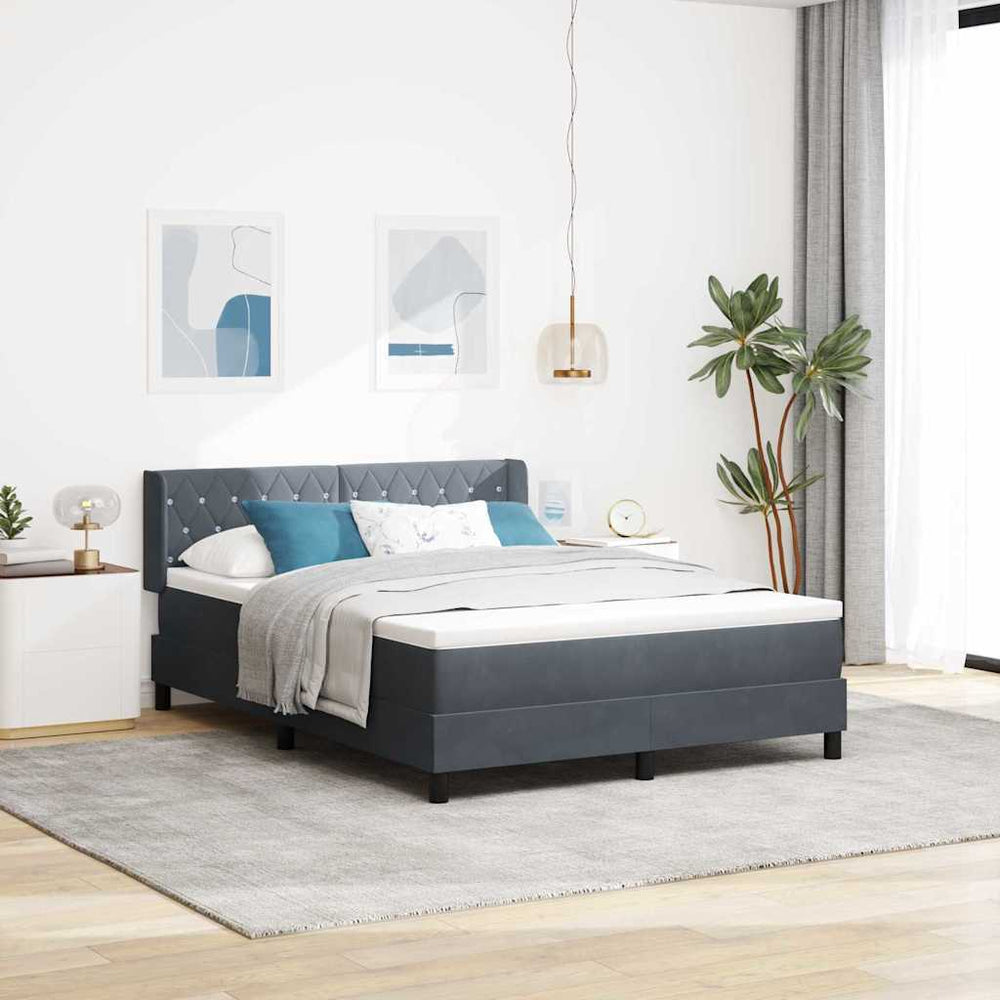 vidaXL Lit tapissier avec tête de lit gris foncé 190 x 140 cm velours