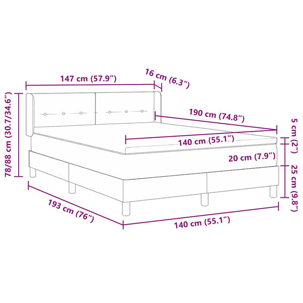 Boxspringbett Schwarz Samt 190x140 cm