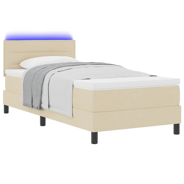 vidaXL Lit coffre tapissier avec matelas et LED Crème 80 x 200 cm Tissu