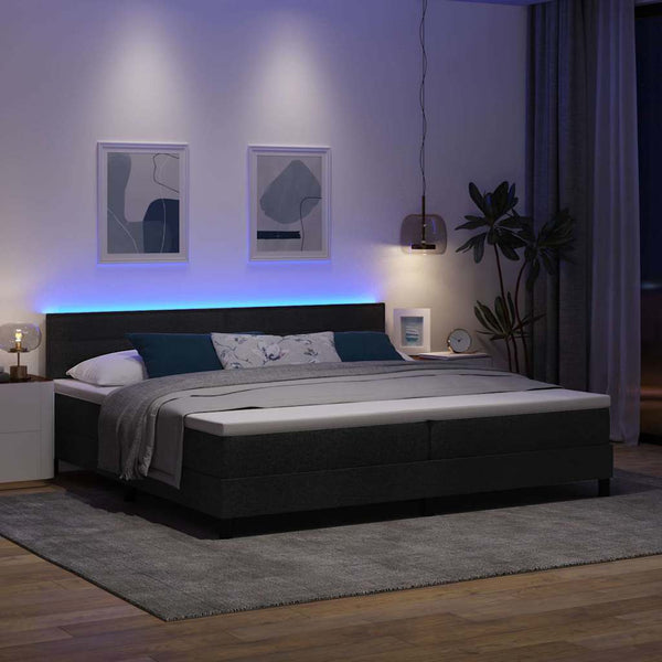 vidaXL Lit coffre avec matelas avec LED Noir 200 x 200 cm Tissu