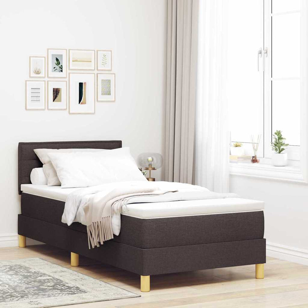 vidaXL LED Box Spring Bed with Headboard Dark Brown 90 x 190 cm Fabric