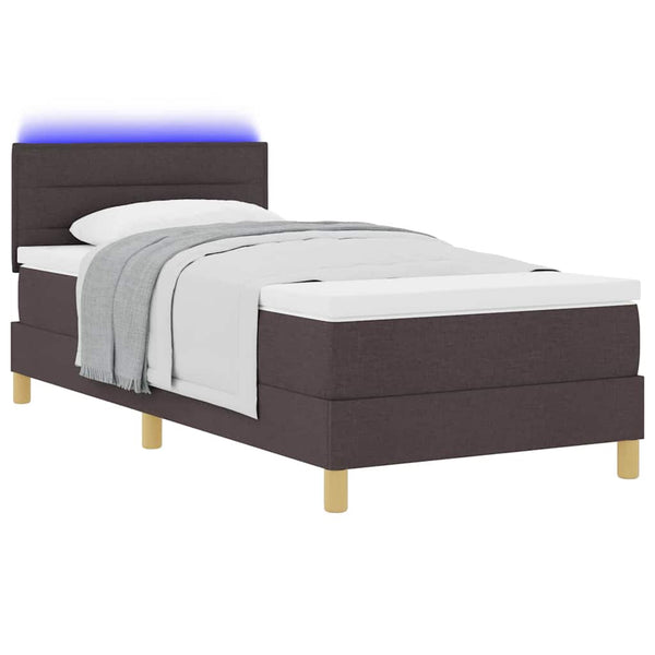 vidaXL Lit coffre à LED avec tête de lit Tissu marron foncé 90 x 190 cm