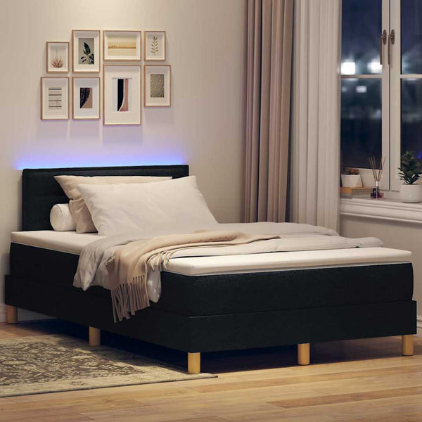 vidaXL Lit tapissier LED avec tête de lit tissu noir 120 x 200 cm