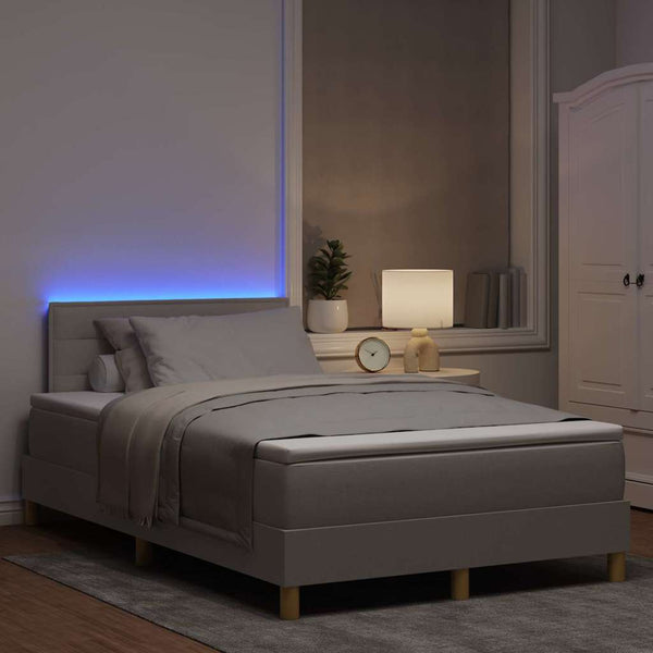 vidaXL Lit coffre à LED avec bandes lumineuses LED Taupe 120 x 200 cm Tissu