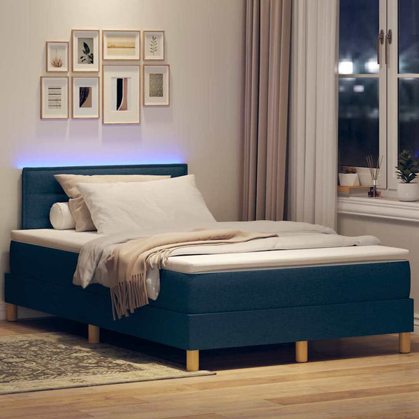 vidaXL Lit tapissier avec LED et bande lumineuse LED Bleu 120 x 200 cm Tissu