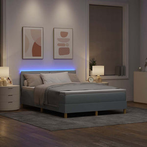 vidaXL Lit coffre tapissé à LED avec tête de lit Gris clair 140 x 190 cm Tissu