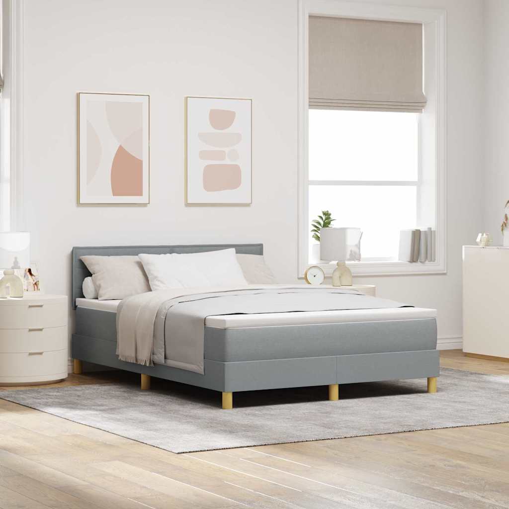vidaXL Lit coffre tapissé à LED avec tête de lit Gris clair 140 x 190 cm Tissu