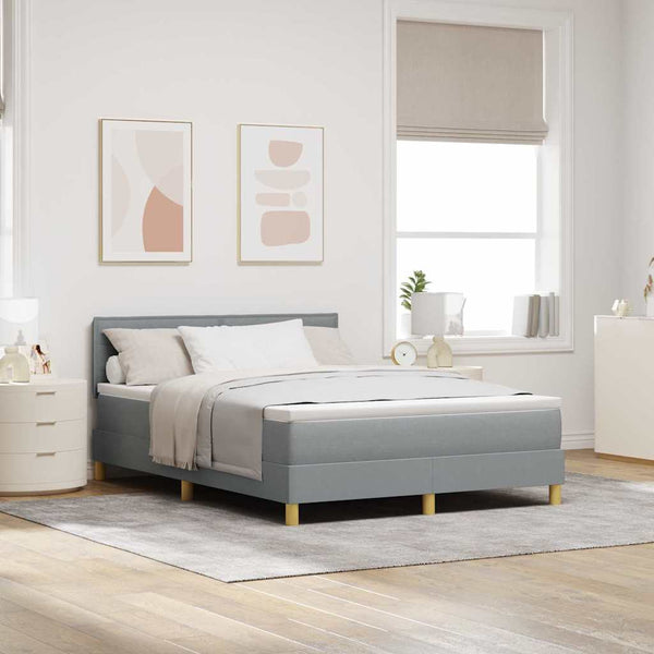 vidaXL Lit coffre tapissé à LED avec tête de lit Gris clair 140 x 190 cm Tissu