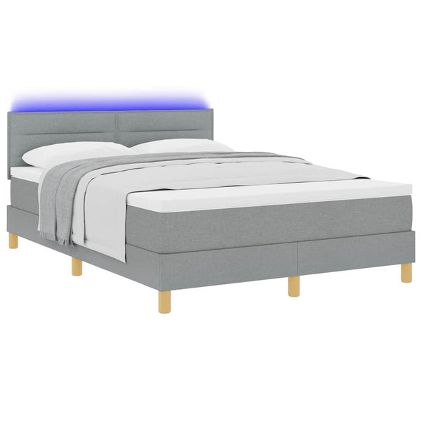 vidaXL Lit coffre tapissé à LED avec tête de lit Gris clair 140 x 190 cm Tissu