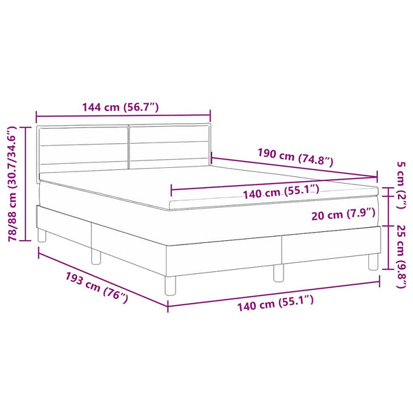 vidaXL Lit coffre tapissé à LED avec tête de lit Gris clair 140 x 190 cm Tissu
