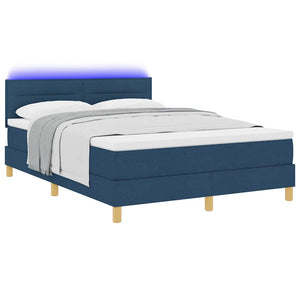 vidaXL Lit tapissier LED avec coussin bleu 140 x 190 cm en tissu