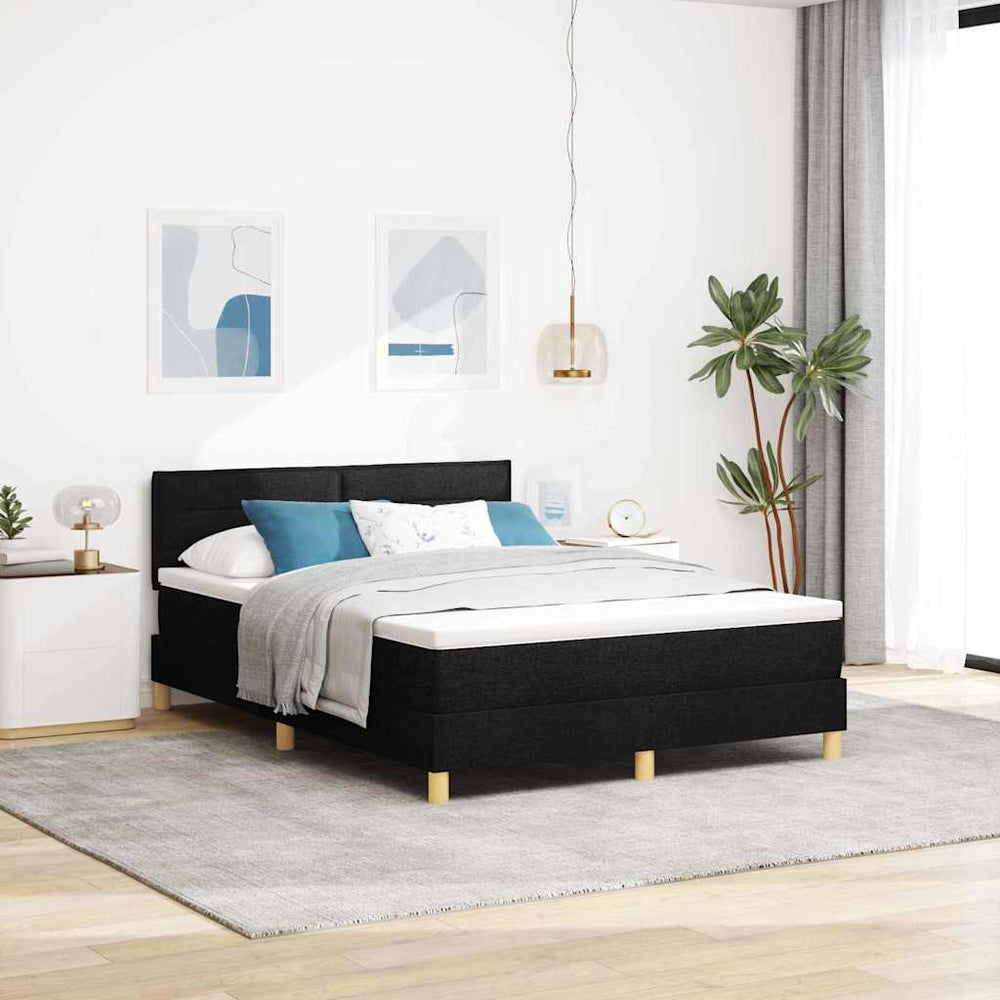 vidaXL Lit coffre à LED avec tête de lit Tissu Noir 140 x 200 cm
