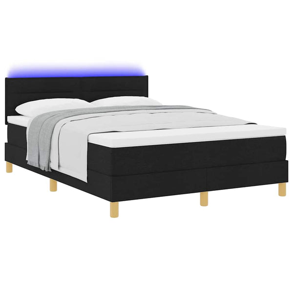 vidaXL Lit coffre à LED avec tête de lit Tissu Noir 140 x 200 cm