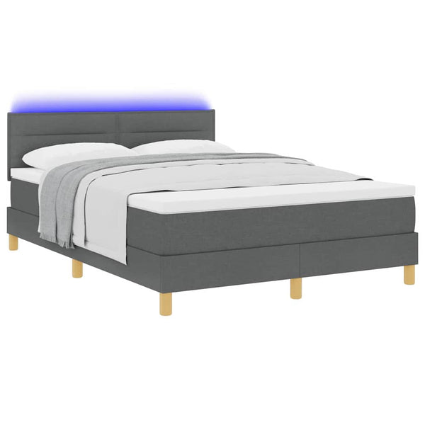 vidaXL Lit coffre à LED avec tête de lit Gris foncé 160 x 200 cm Tissu