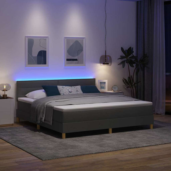 vidaXL Lit coffre à LED avec tête de lit Gris foncé 180 x 200 cm Tissu